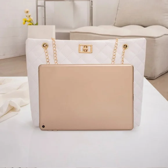 Quilted Chain Tote Bags,Large Capacity Women's Shoulder Bags.Black,Pink & Khaki - Picture 5 of 8